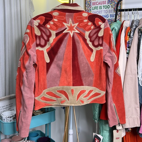 Free People Cow Suede Stars are Psychedelic Jacket  Large X-Large Boho - Picture 8 of 12